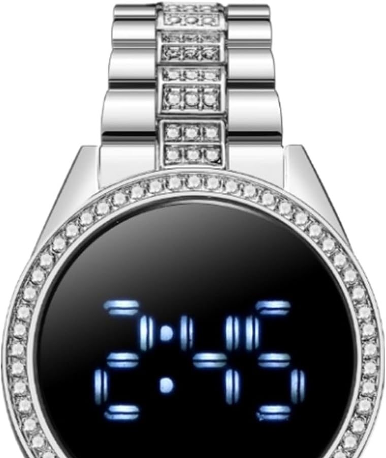Elegante Orologio elettronico a LED Touch Screen da Donna Orologio di Lusso in Acciaio Inossidabile Impreziosito da Diamanti