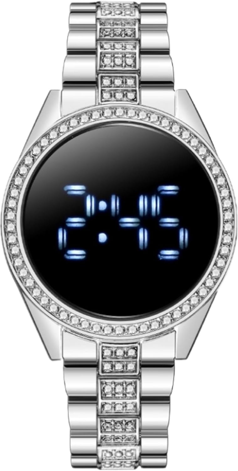 Elegante Orologio elettronico a LED Touch Screen da Donna Orologio di Lusso in Acciaio Inossidabile Impreziosito da Diamanti
