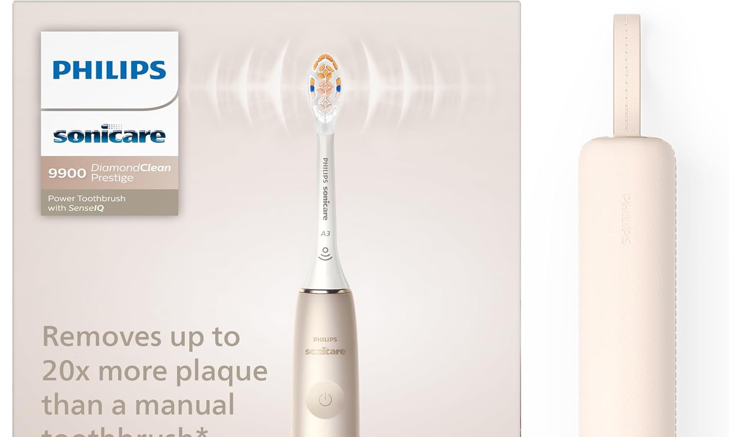 Philips Sonicare DiamondClean Prestige 9900 – Spazzolino elettrico sonico con 1 testina Premium All-in-One A3 e custodia di ricarica champagne (modello HX9992/11)