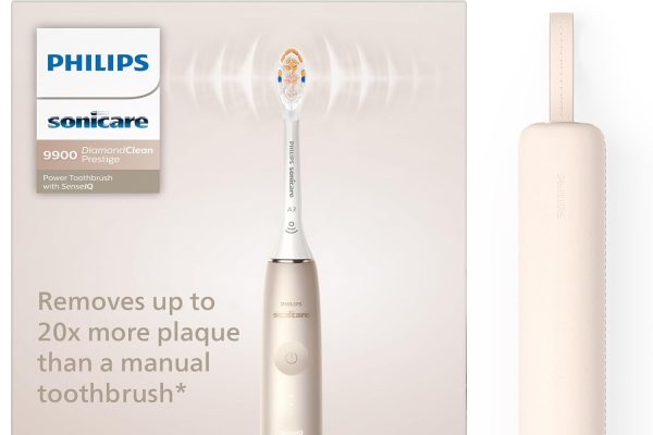 Philips Sonicare DiamondClean Prestige 9900 – Spazzolino elettrico sonico con 1 testina Premium All-in-One A3 e custodia di ricarica champagne (modello HX9992/11)