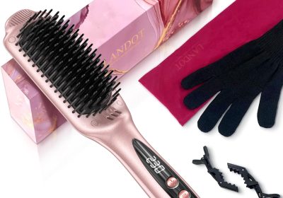 LANDOT Spazzola Elettrica Lisciante Per Capelli: Spazzola levigante con Tecnologia Di Riscaldamento in Ceramica e Ionizzatore – Spegnimento automatico di sicurezza