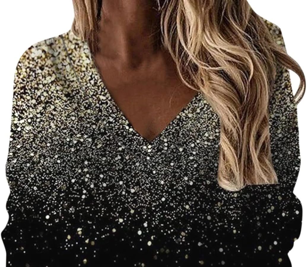 Uwdiohq Top Stampato da Donna Camicia Casual Girocollo Maniche Lunghe Camicetta con Scollo a V Casual T Shirt Top da Donna Top Elegante Grembiule Mezza Manica Maglietta Maniche Donna