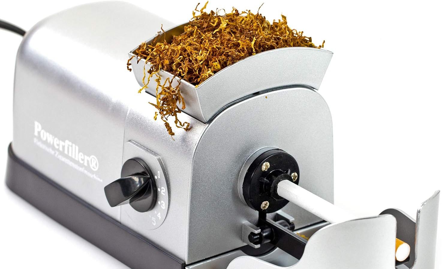 Powerfiller 1 – Macchinetta riempitubi elettrica per sigarette | macchina elettrica per sigarette | macchina automatica riempitubi con tecnologia a spirale (colore: argento)