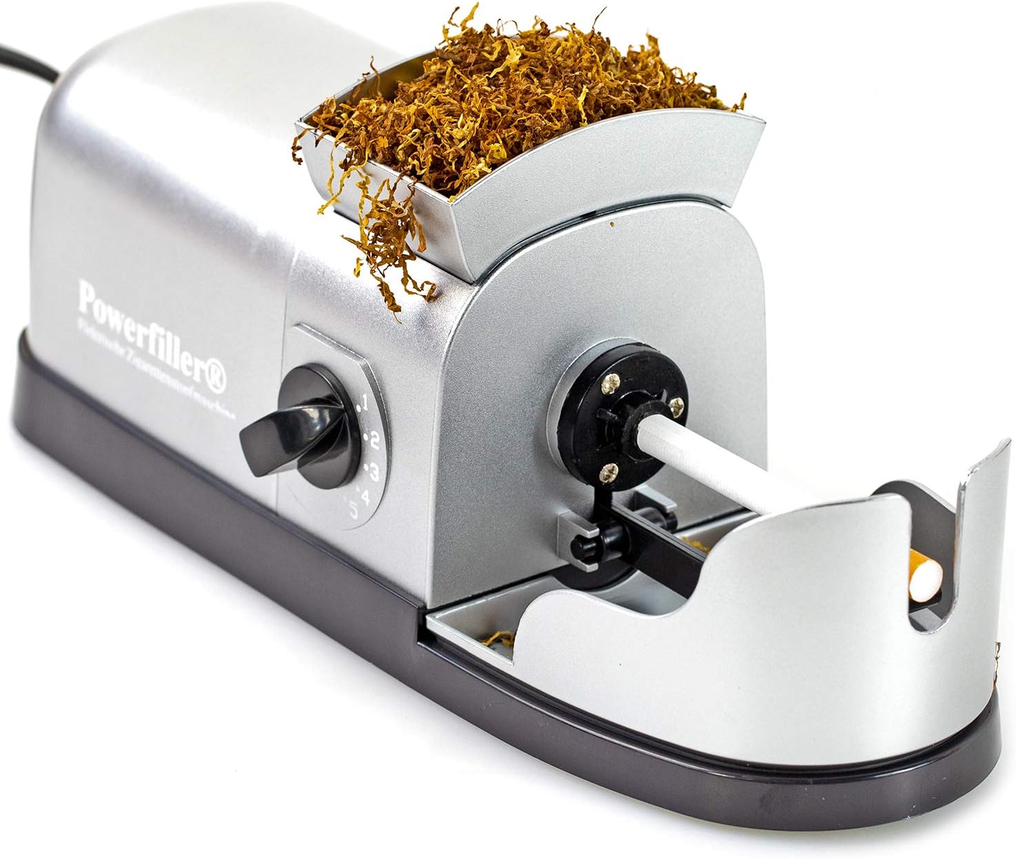 Powerfiller 1 – Macchinetta riempitubi elettrica per sigarette | macchina elettrica per sigarette | macchina automatica riempitubi con tecnologia a spirale (colore: argento)