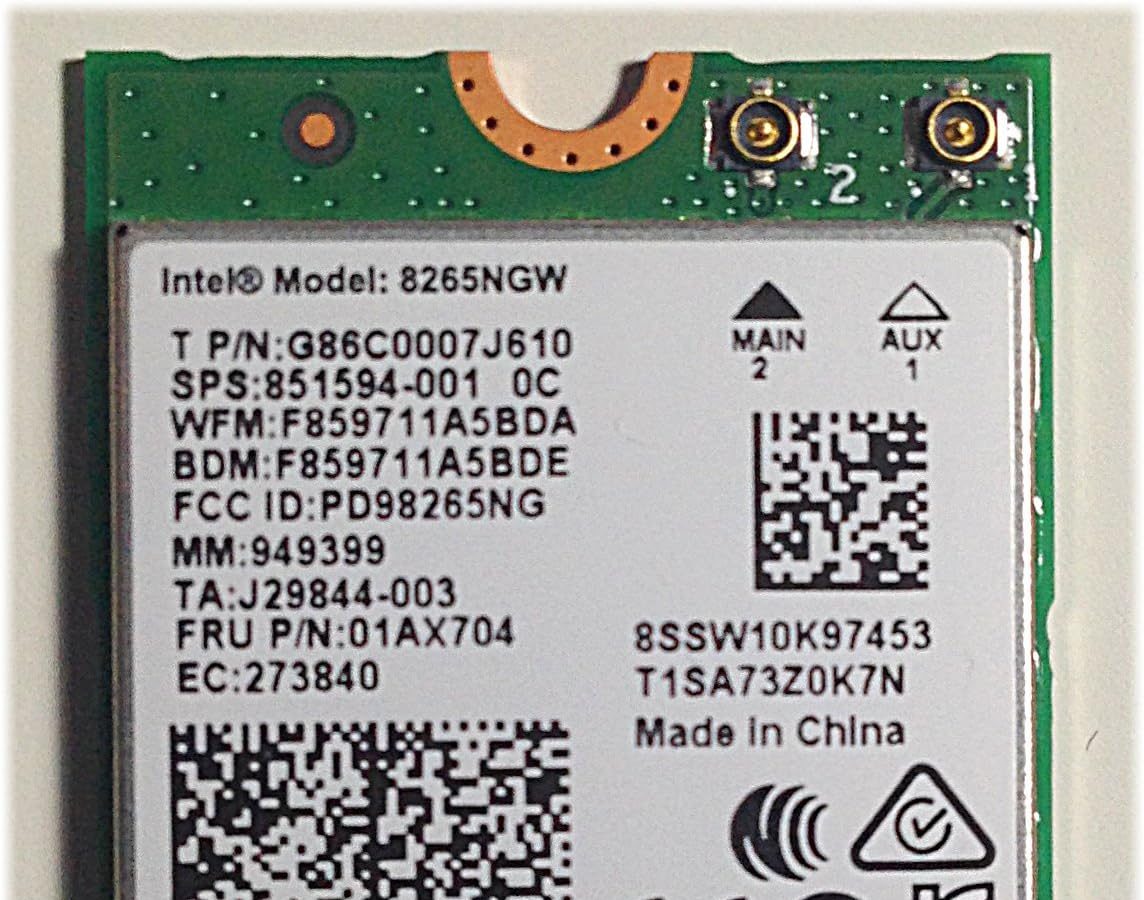 Intel Dual Band Wireless-AC 8265, Adattatore Wi-Fi, WLAN/Bluetooth, 867 Mbit/s, Tecnologia Senza Fili, 2,2 x 3 x 0,2 cm