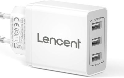 LENCENT Caricatore USB da Muro con 3 Porte(17W/3.4A), Caricabatterie USB Multiplo con Auto-ID Tecnologia, Adattatore Spina USB da Parete, Caricatore Alimentatore USB per Cellulare, Tablet