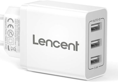 LENCENT Caricatore USB da Muro con 3 Porte(17W/3.4A), Caricabatterie USB Multiplo con Auto-ID Tecnologia, Adattatore Spina USB da Parete, Caricatore Alimentatore USB per Cellulare, Tablet