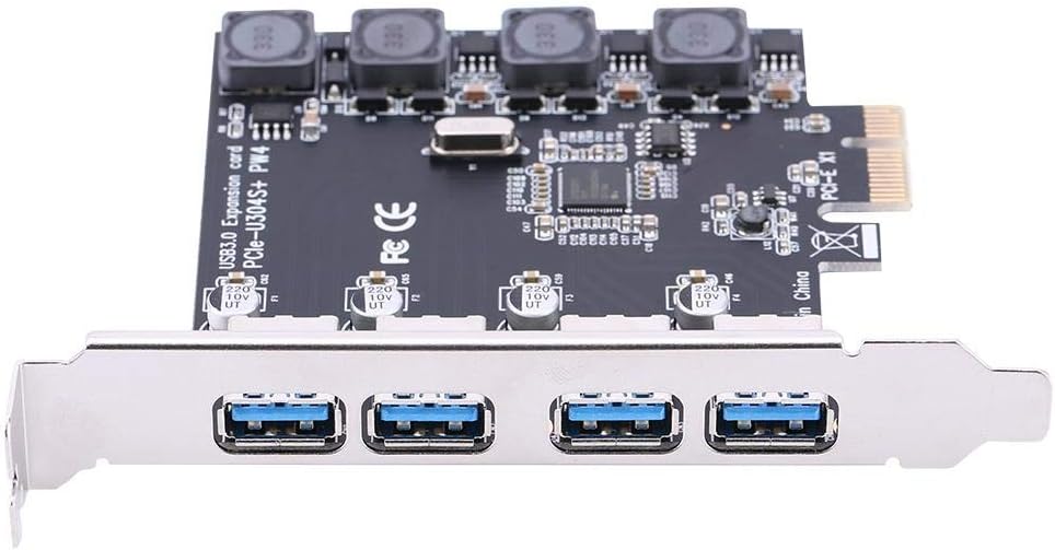 Scheda di espansione PCIe USB 3.0, scheda di espansione da SuperSpeed PCI-E a USB 3.0 da 4 porte per Windows Server, tecnologia PC auto-alimentata, nessun alimentatore aggiuntivo