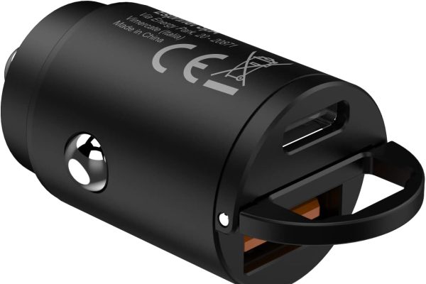 Celly, Black Label Line Car Charger with USB-C Port + USB Port, 30W Output, Power Delivery Technology with 1 Hour Charging, Compact Size, Black