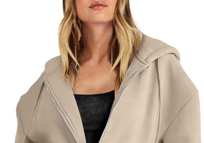 Generico Giacca Autunnale da Donna Felpa con Tasca Oversize Abbigliamento Casual con Coulisse Giacca da Pista con Cerniera Tinta Unita Top con Cappuccio a Maniche Lunghe Felpa Cappuccio Zip