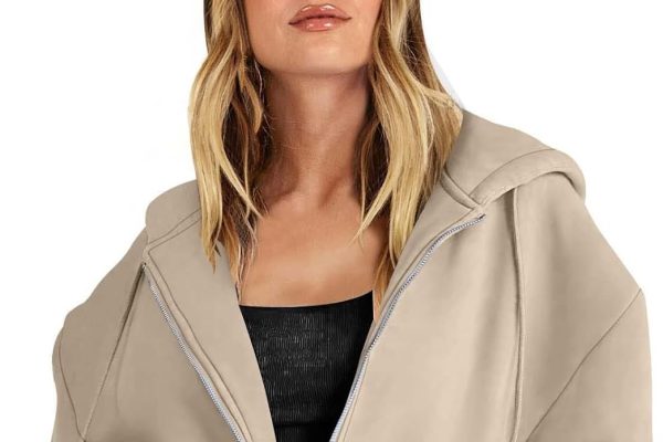 Generico Giacca Autunnale da Donna Felpa con Tasca Oversize Abbigliamento Casual con Coulisse Giacca da Pista con Cerniera Tinta Unita Top con Cappuccio a Maniche Lunghe Felpa Cappuccio Zip