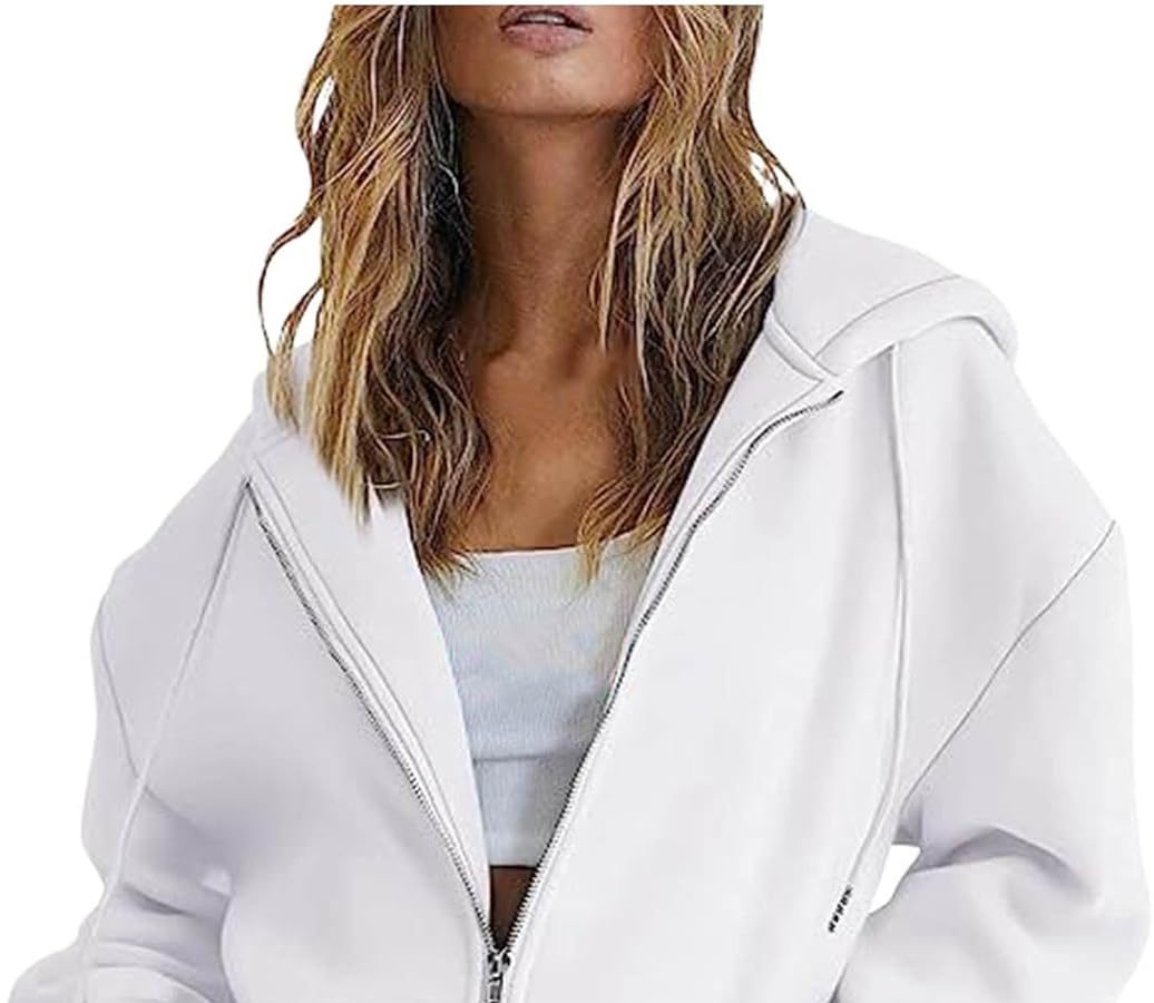 Felpa Donna con Zip e Cappuccio Giacca da Donna Zip Up Felpe con Cappuccio Y2K Giacche con Tasche Leggero e Casual a Maniche Lunghe Maglioni Autunnali con Cerniera Coulisse Felpe Taglie Forti