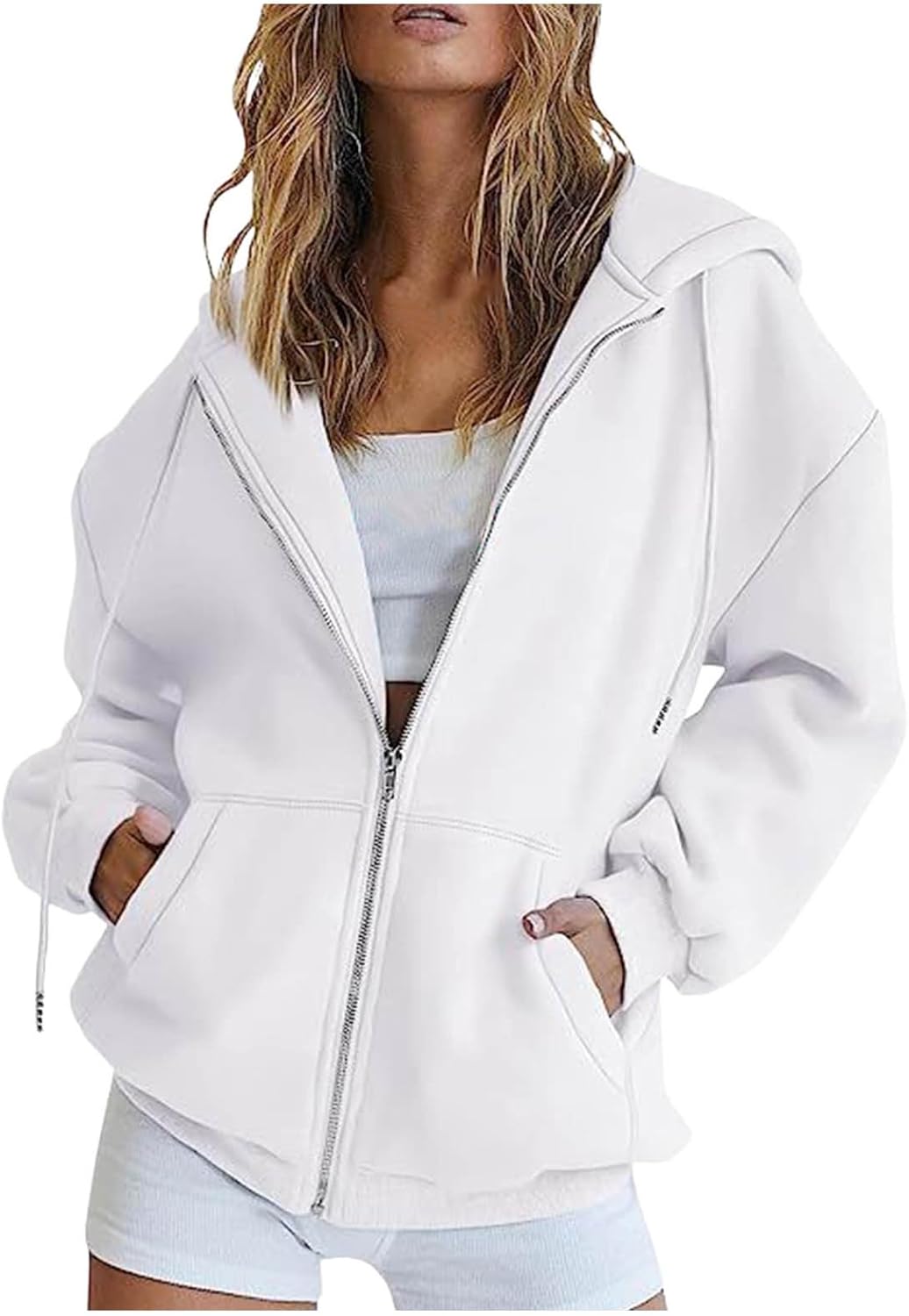 Felpa Donna con Zip e Cappuccio Giacca da Donna Zip Up Felpe con Cappuccio Y2K Giacche con Tasche Leggero e Casual a Maniche Lunghe Maglioni Autunnali con Cerniera Coulisse Felpe Taglie Forti