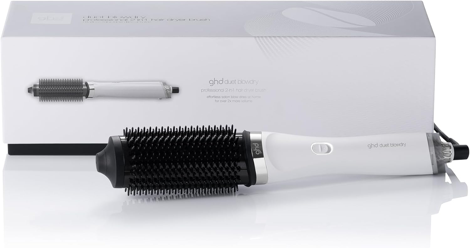 ghd Duet Blowdry White Hair Dryer Brush – Wet to Dry Without Heat Damage, 3X More Volume, Long Lasting Results Up to 24 Hours – For All Hair Types