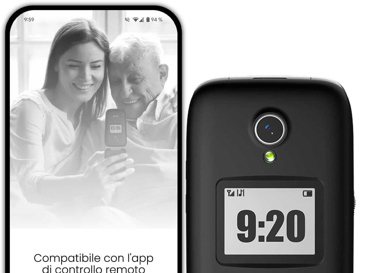 SPC Polaris – Telefono 4G per anziani con tasti grandi e tasto SOS, Compatibile con app per gestione remota Care (iOS & Android), localizzazione GPS e avvisi di sicurezza, Nero