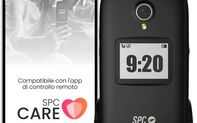 SPC Polaris – Telefono 4G per anziani con tasti grandi e tasto SOS, Compatibile con app per gestione remota Care (iOS & Android), localizzazione GPS e avvisi di sicurezza, Nero