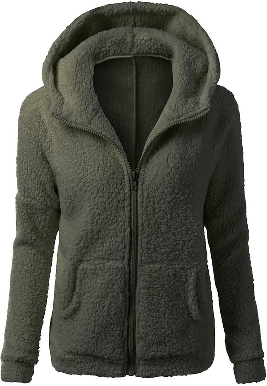HAOLEI Giacca in Pile Donna Fine Fleece Warm con Zip Offerte Cappotto Sherpa Teddy Giacca Sci Felpa con Cappuccio in Peluche Fronte-Retro con Cerniera in più Colori Cappotto Calda Ampia Confortevole