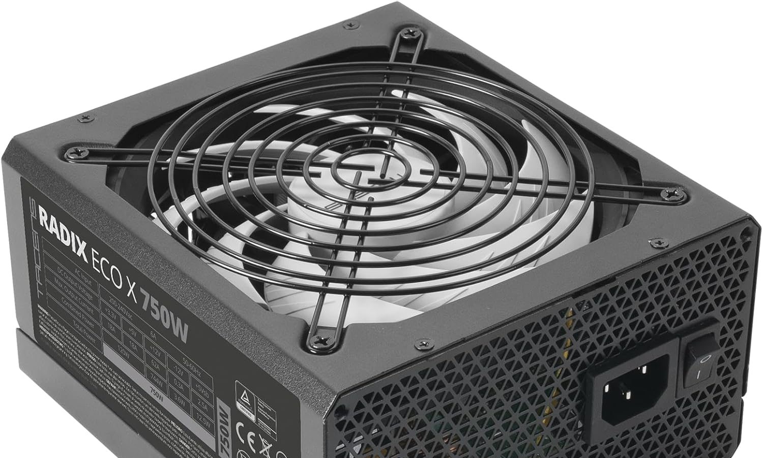 Tacens RADIX ECO X 750, Alimentatore PC ATX 750W, Garanzia 6 Anni, Efficienza 87%, Tecnologie SMD e DC-DC, Ventola Ultra-Silenziosa AI-RPM da 140mm FDB, Cavi Piatta Extra-Lunghi, Nero