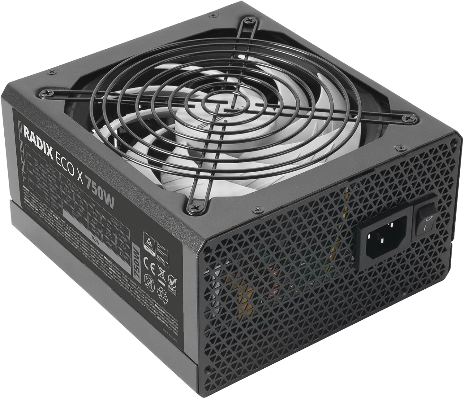 Tacens RADIX ECO X 750, Alimentatore PC ATX 750W, Garanzia 6 Anni, Efficienza 87%, Tecnologie SMD e DC-DC, Ventola Ultra-Silenziosa AI-RPM da 140mm FDB, Cavi Piatta Extra-Lunghi, Nero