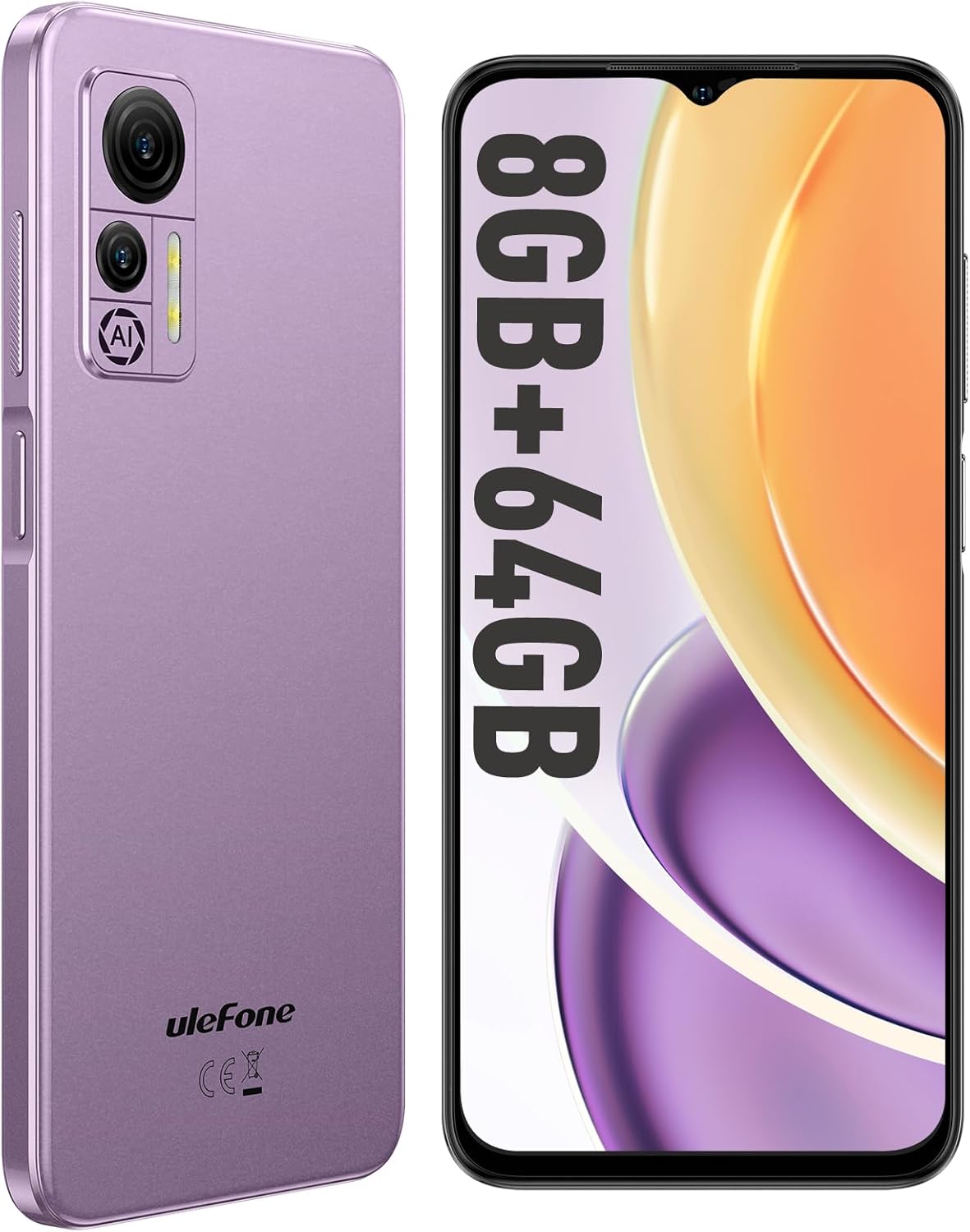 Ulefone Note 14 Smartphone 4GB+64GB/128GB Espandibile, Cellulari 6.52″ HD+, 4500 mAh, Fotocamera 13MP+5MP, Smartphone Android 12, 4G Telefoni Dual SIM, 3 Slot/Face ID/OTG/GPS-Viola