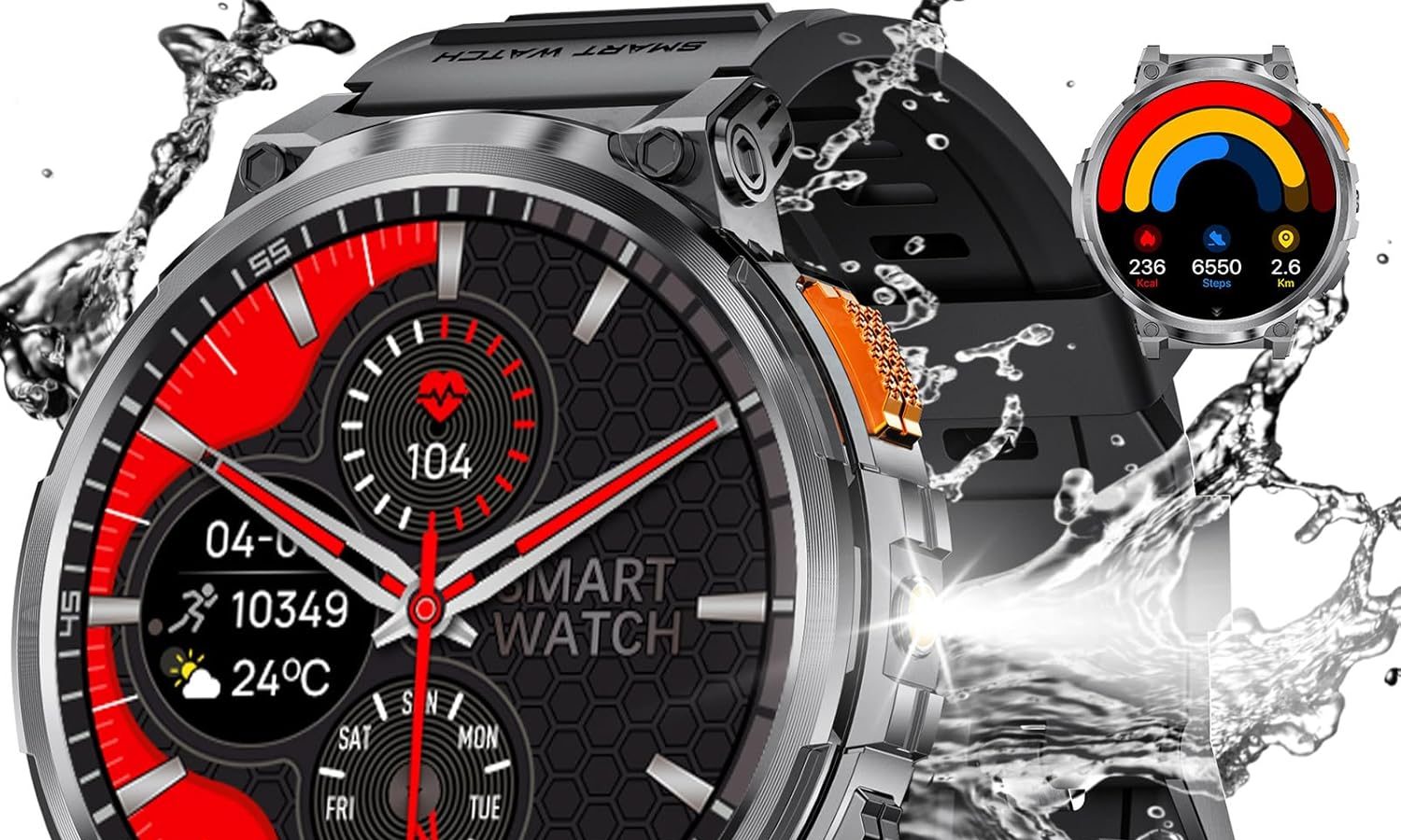 LIGE Smartwatch, Touch Screen IPS HD da 1,85″ Con Torcia/smartwatch Impermeabile IP68/Batteria 730 mAh/Oltre 120 Modalità Sportive, Monitoraggio Della Salute 24 ore su 24, 7 giorni su 7, Android iOS