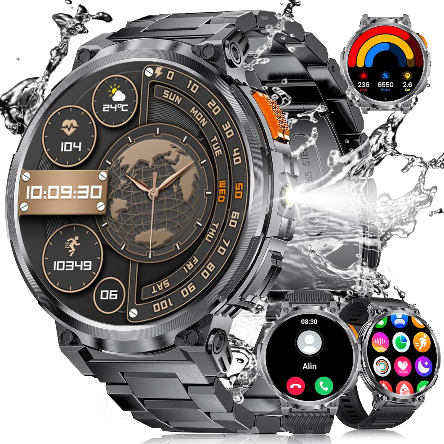 LIGE Orologio Smartwatch Uomo, 1.85″HD AMOLED Large Screen, IP68 Impermeabile, 730mAh Battery Smartwatch Pressione Sanguigna, 120+ Modalità Sportiva/Monitoraggio Della Frequenza Cardiaca, Android IOS