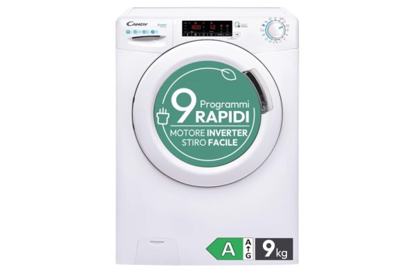 Lavatrice smart Candy con sconto di 200€: capacità da 9 kg, centrifuga a 1400 giri e consumi ridotti grazie alla Classe A