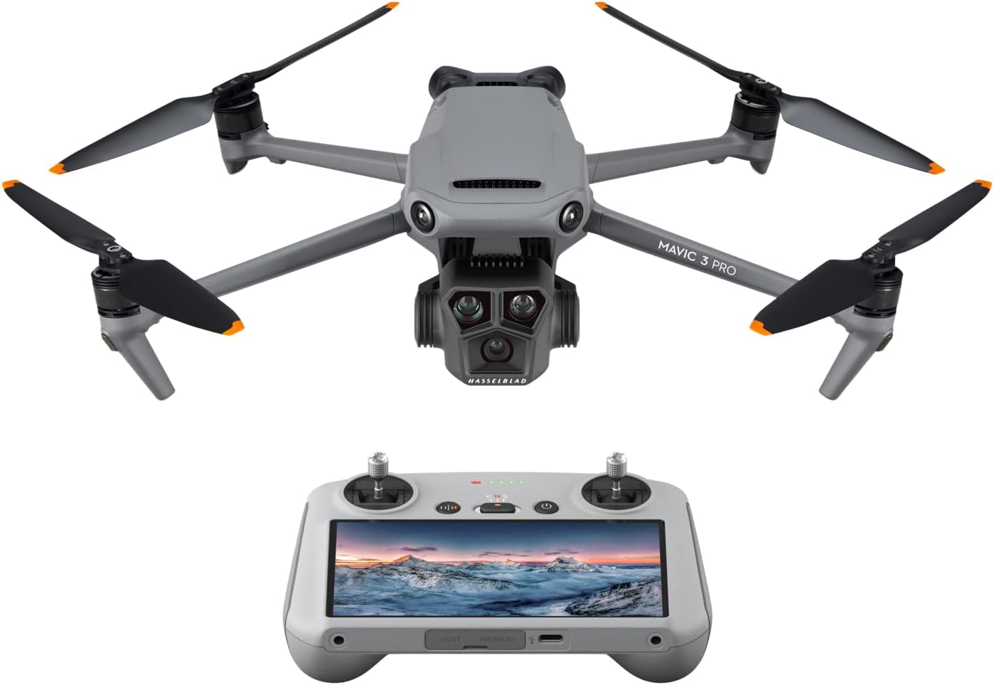 DJI Mavic 3 Pro with DJI RC (Remote Control with Screen) Drone with Triple Camera and Hasselblad Camera with 4/3 CMOS, 43 Minutes Flight Range and HD Video Transmission up to 15km