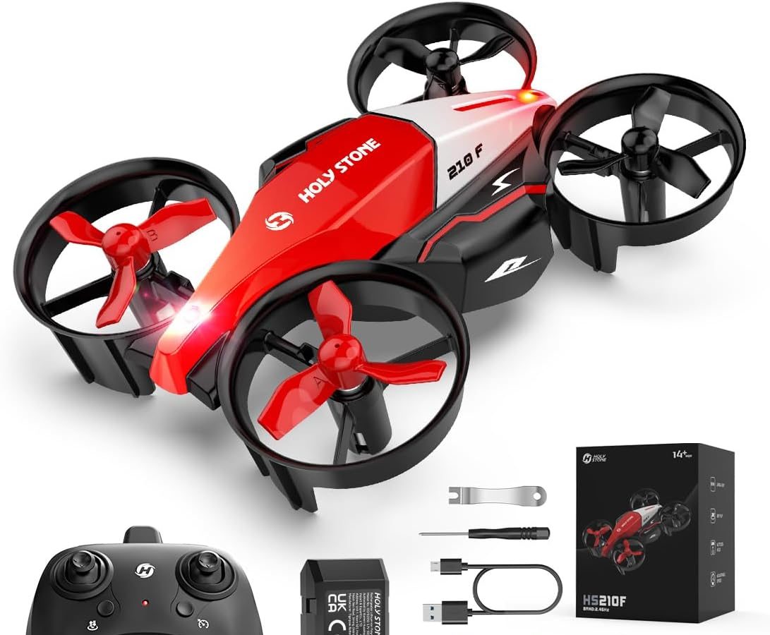 Holy Stone HS210F Mini Drone for Kids, RC Quadcopter 2 in 1 Indoor with LED Lights, Landing and Flight Mode, 3D Flip, Modular Safe Battery, Toy Gift for Boys and Girls