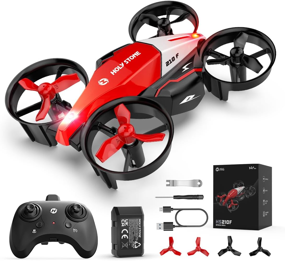 Holy Stone HS210F Mini Drone for Kids, RC Quadcopter 2 in 1 Indoor with LED Lights, Landing and Flight Mode, 3D Flip, Modular Safe Battery, Toy Gift for Boys and Girls