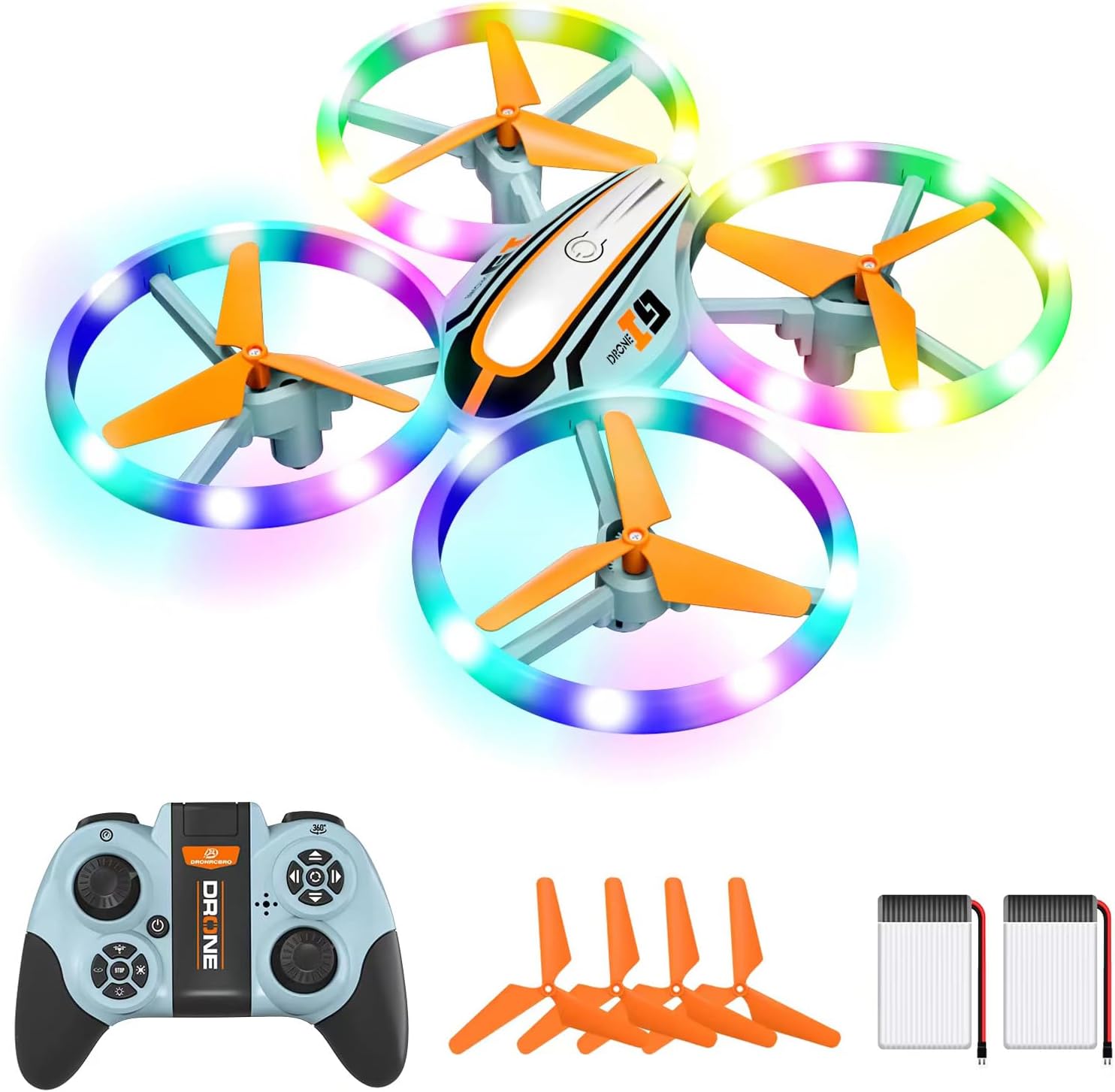 i9 Drone for Kids, Toys Gifts Helicopter Remote Control with Colorful Lights, RC Quadcopter with Headless Mode, Hovering Function, 3D Flip and 2 Batteries, Gift for Boys and Girls