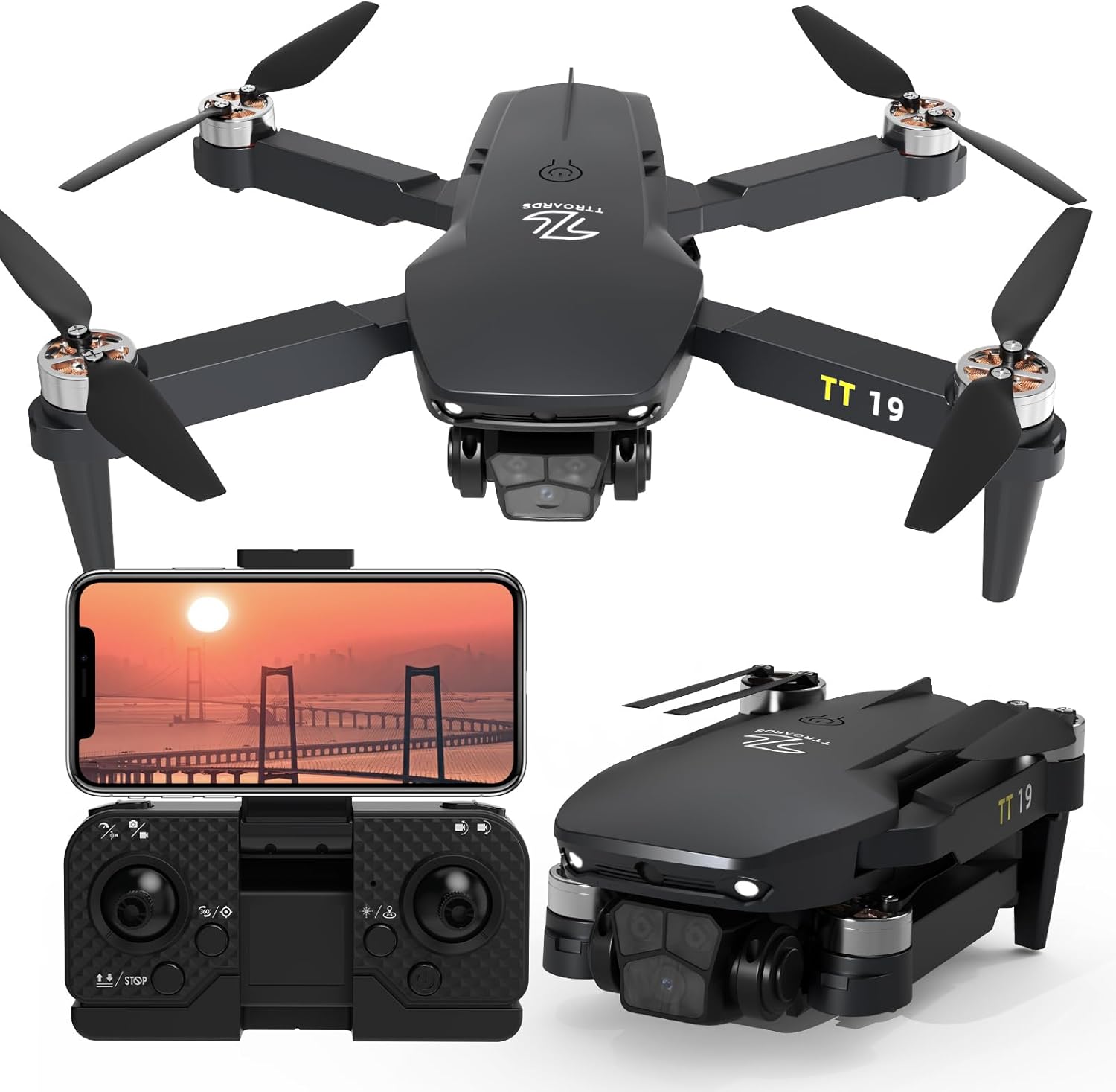 Brushless Drone with Adult Camera Obstacle Avoidance Function Adjustable Lens Wind Protection One Touch Take-off / Landing Altitude Mini Drones Foldable RC TT19