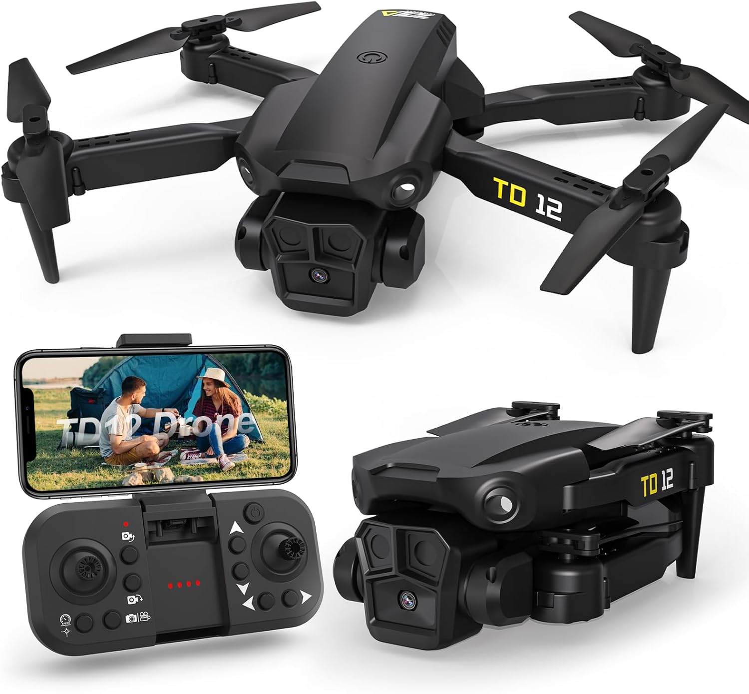 Drone with Camera, Mini Drone with Camera for Beginners Drones with 2 Cameras, 360° Flip, Foldable FPV Drone RC Quadcopter with 2 TD12 Drone Batteries