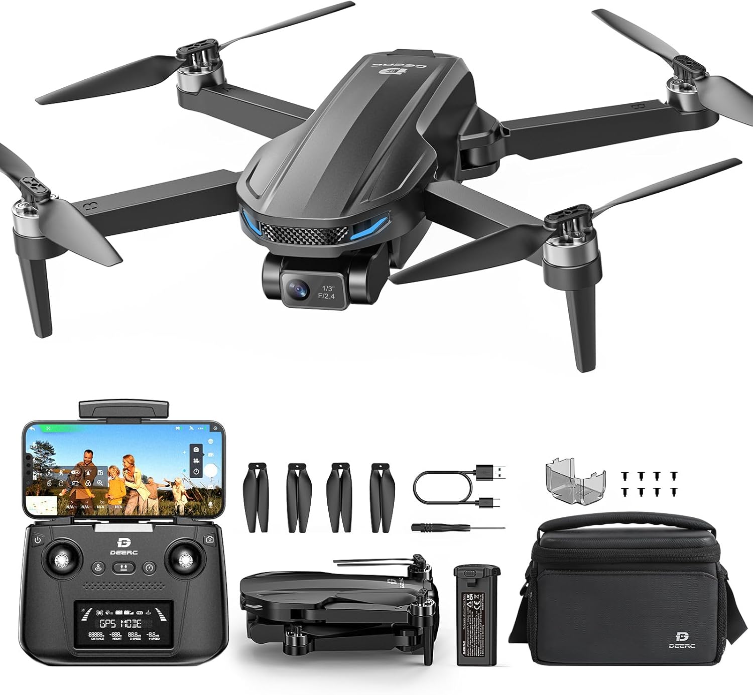 DEERC D65 Drone with EIS 4K Camera with 2-Axis Gimbal for Adults, 249g, GPS Follow Me, 26 Min Flight, 5G Image Transmission, C0, Smart Return, Pour débutants, Caméra avec