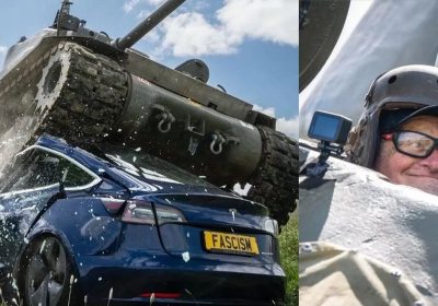 Veterano di guerra di 98 anni schiaccia una Tesla Model 3 targata "fascism" con un carro armato