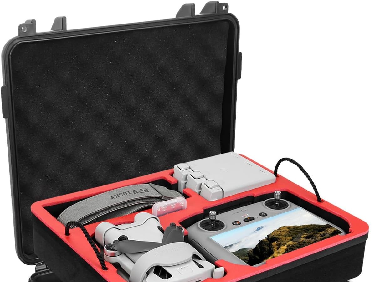 FPVtosky Case for DJI Mini 4 Pro I Compact I Double Layer I Waterproof Case for DJI Mini 4 Pro Fly More Combo Kit, Drone Case Accessories, Black + Red, Case for Mini 4 Pro