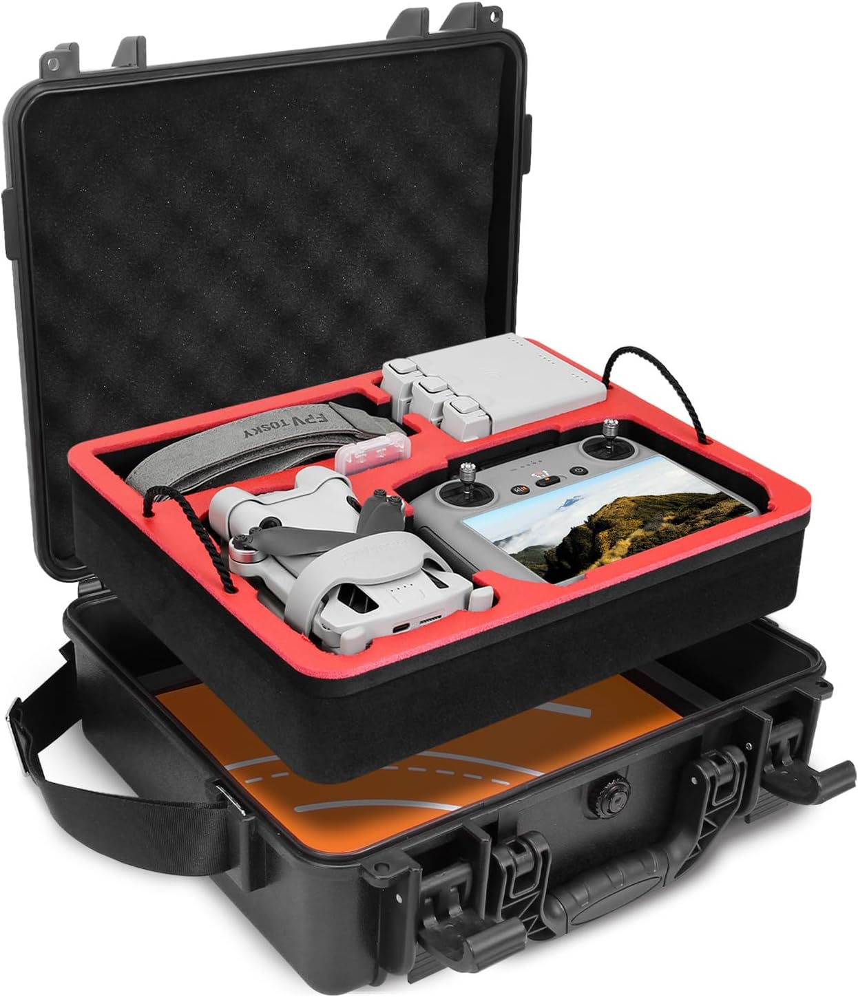 FPVtosky Case for DJI Mini 4 Pro I Compact I Double Layer I Waterproof Case for DJI Mini 4 Pro Fly More Combo Kit, Drone Case Accessories, Black + Red, Case for Mini 4 Pro
