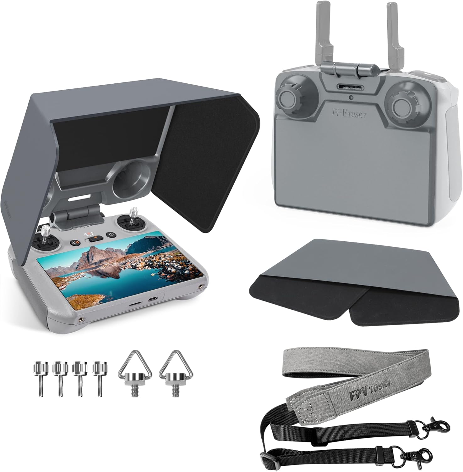 FPVtosky RC 2 Sunshade Sunshade with Lanyard for DJI Mini 4 Pro/DJI Air 3 Accessories, RC2 Controller Screen Protector Joystick Cover, Kit Includes RC 2 Sun Hood Cover, RC 2 Lanyard