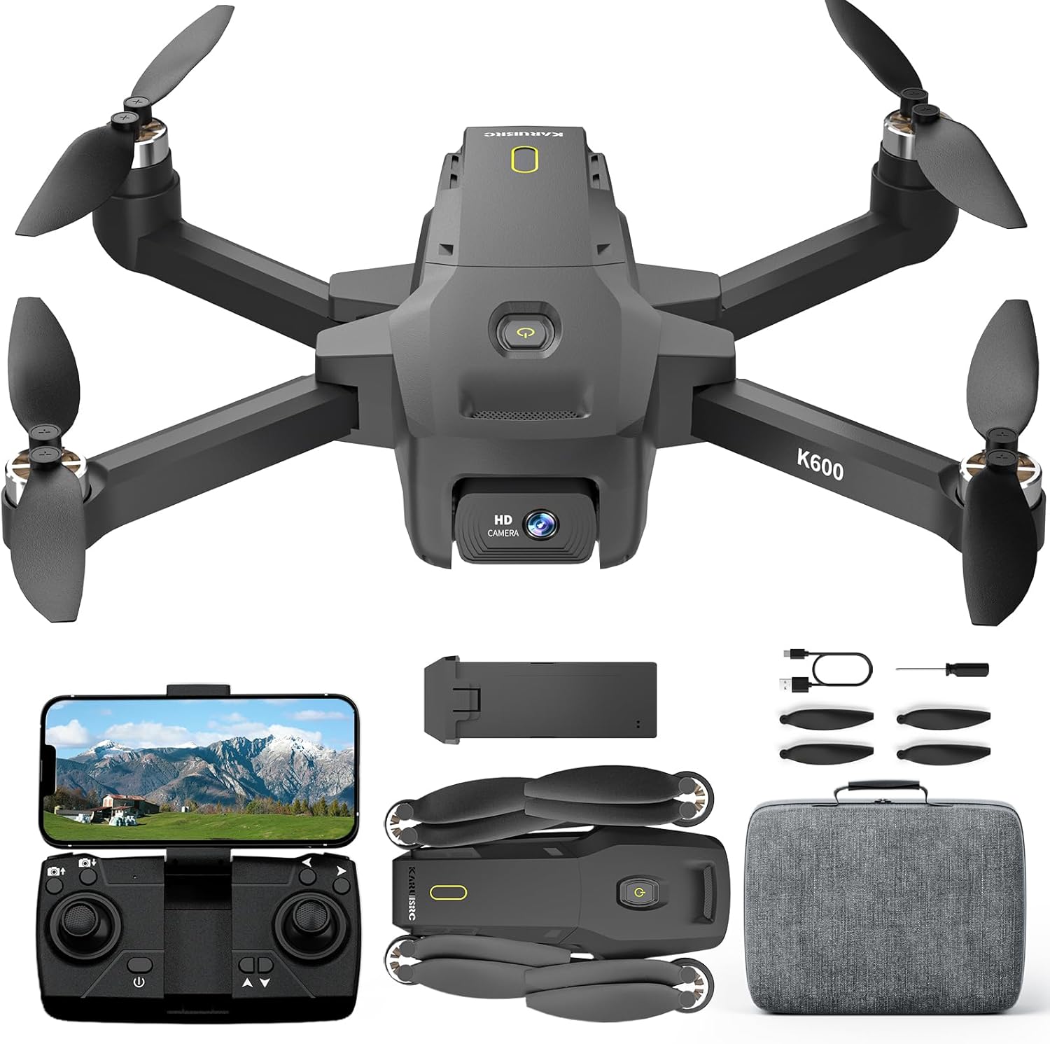 K600 Drone with 1080P Camera, 90° Motorized Adjustable Camera, Automatic Hover, One-Key Takeoff/Landing, FPV Drone with Brushless Motor, Suitable for Adults and Beginners