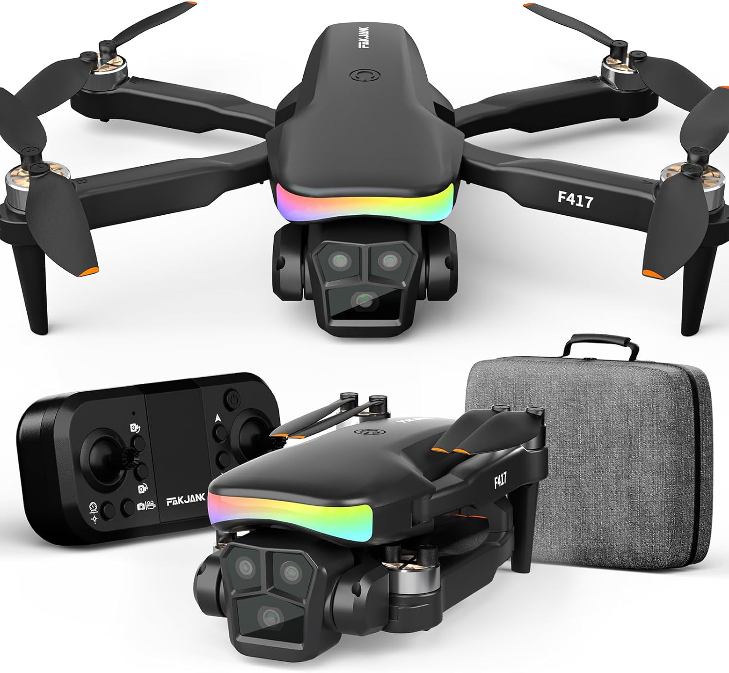 F417 Drone with ESC Camera HD 1080P for Children and Adults, LED, with Dual 1080P Camera, Brushless Motor and Functions such as 3D Flip and FPV, Altitude Hold, Gift for Boys and Girls, Handbag, C0