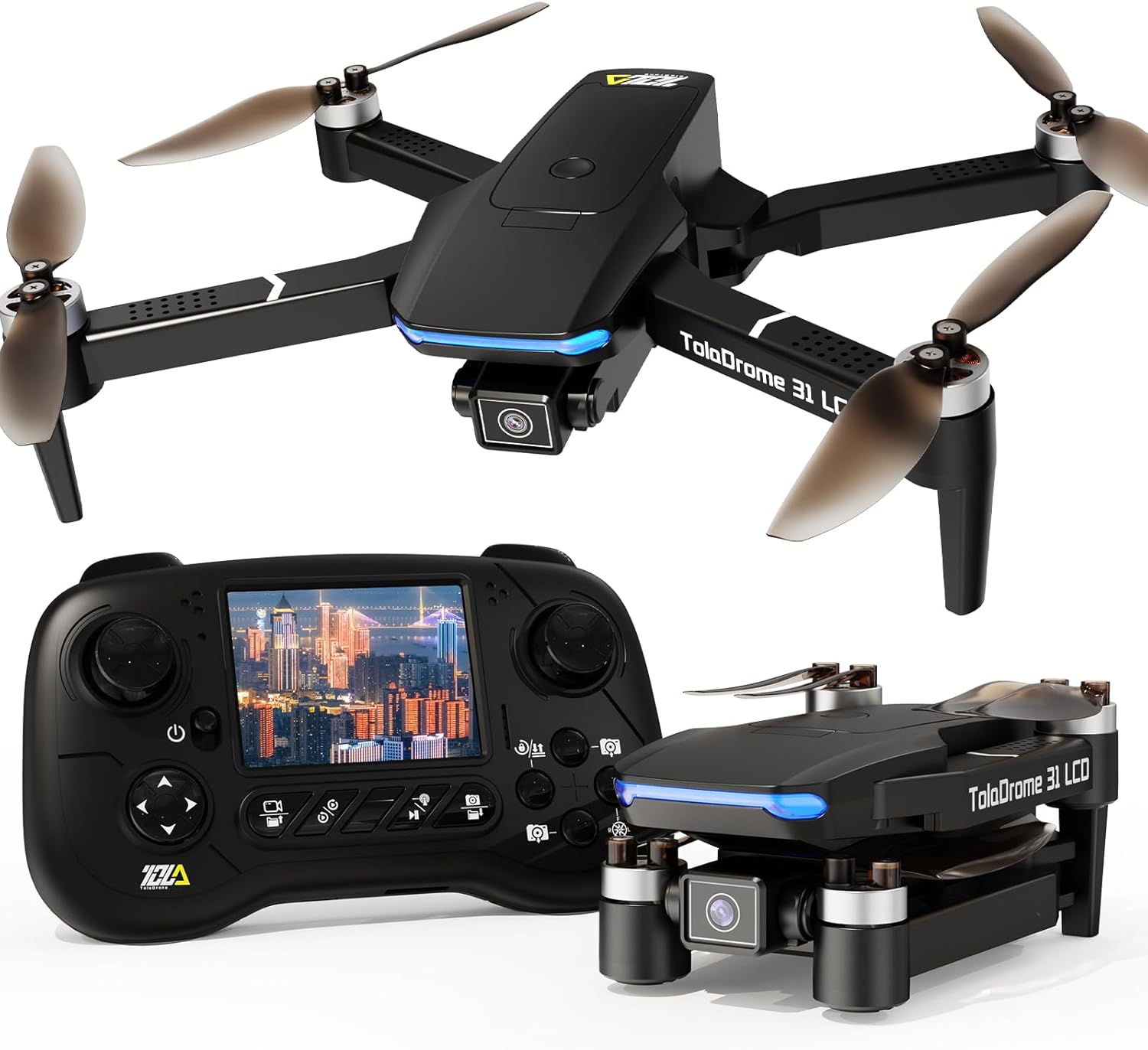 Toladrone Drone with Camera LCD Screen Digital Image Transmission Remote Control Brushless Motor FPV Professional Drones for Adults Quadcopter RC TD31LCD