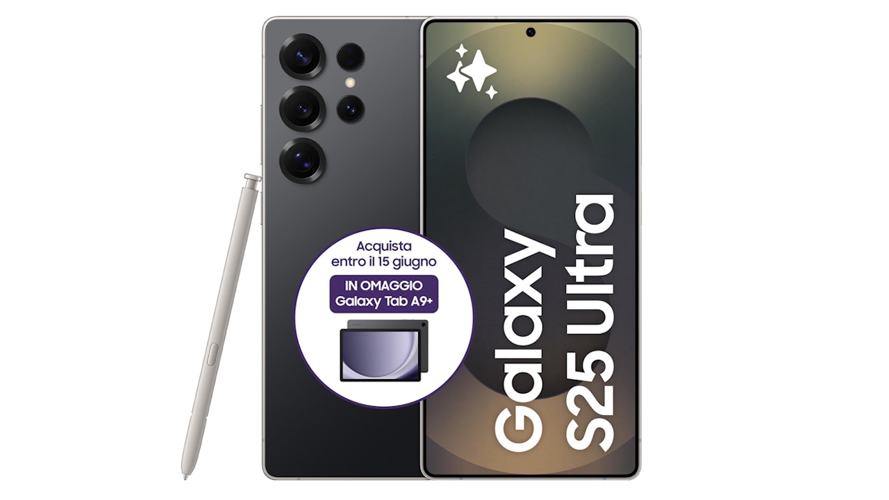 Galaxy S25 Ultra 1 TB ai minimi storici: il top Samsung con fotocamera da 200 MP cala a 1.391€, venduto e spedito da Amazon, e in regalo c'è un portatile