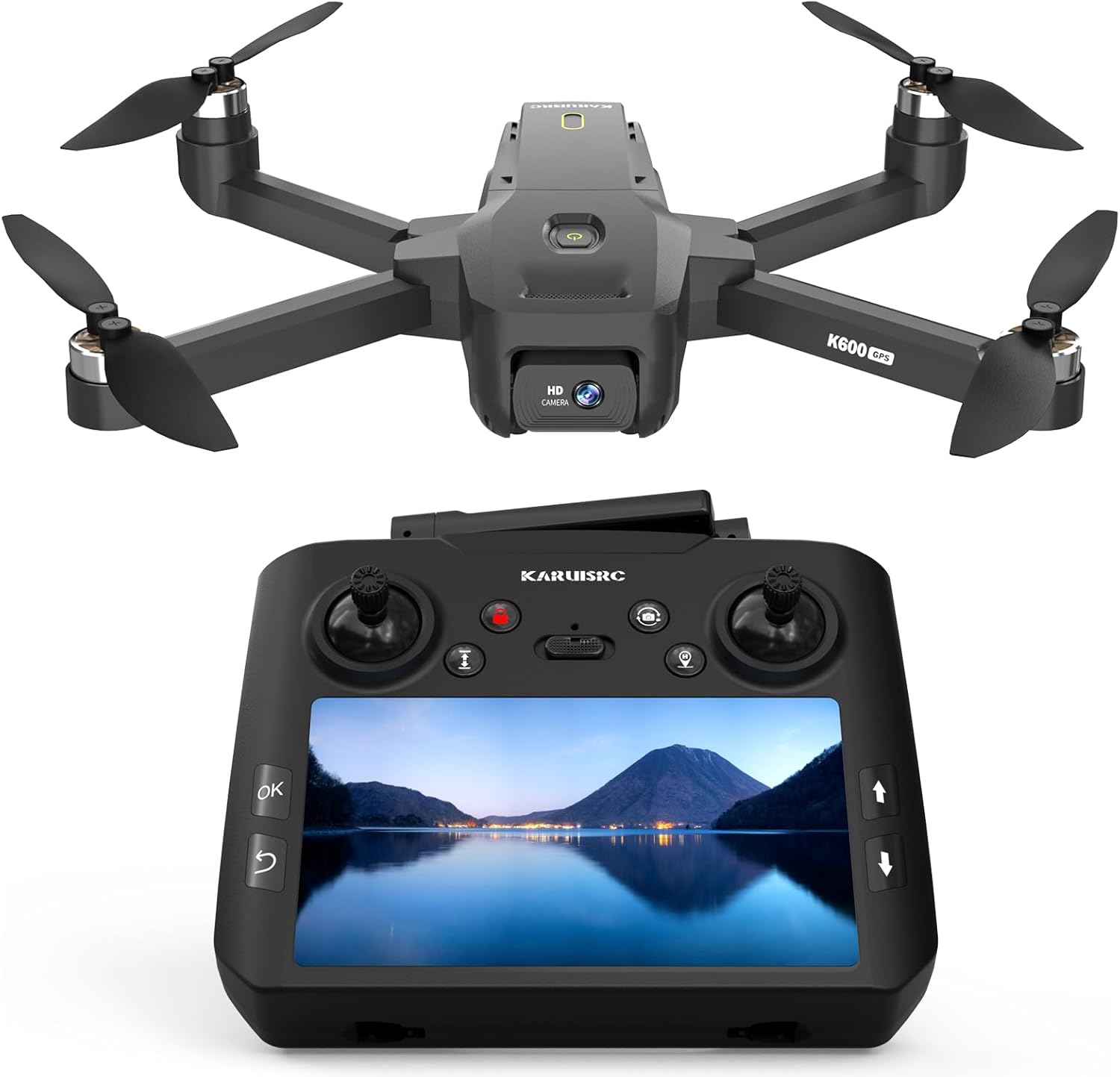 GPS Drone with Camera LCD Screen 4.5 Inches Remote Control, Professional FPV Drone with Automatic Return Follow Me, Circular Flight for Beginners Adults, Carrying Case, 32GB SD Card