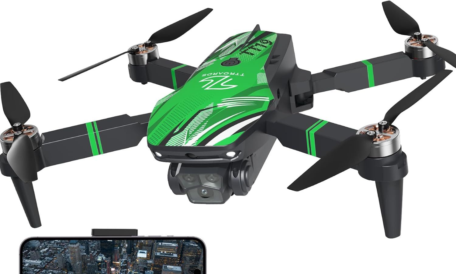 TTROARDS Drone with 1080P Camera for Adults, 270° Obstacle Avoidance Brushless Motor Level 3 Wind Resistance, Foldable RC Quadcopter Drones for Beginners (Green)