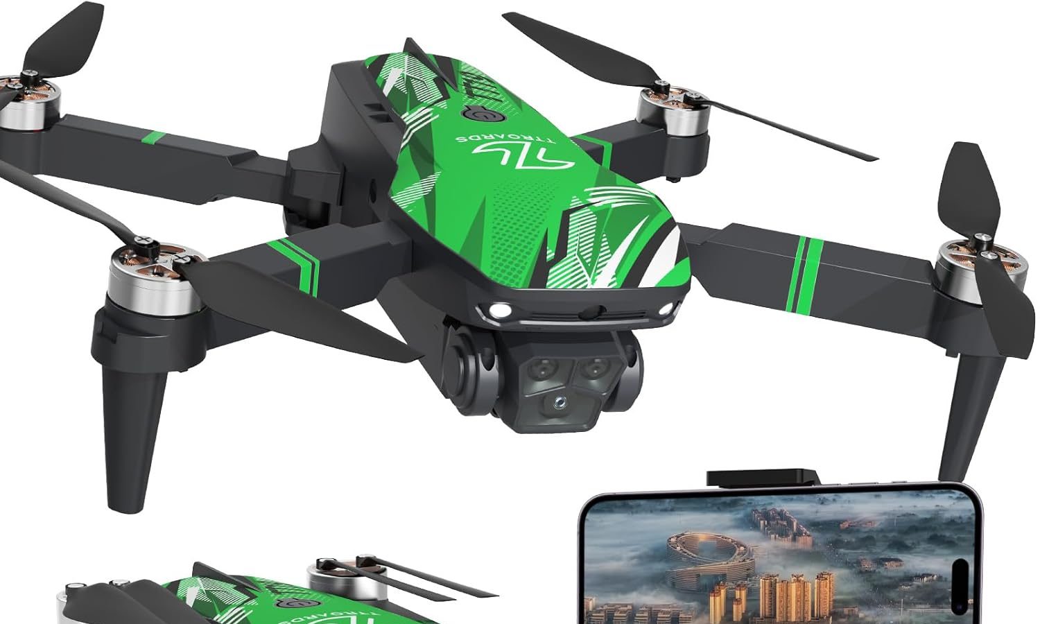 TTROARDS TT19 Droni con Motore Brushless, Drone con Fotocamera 4K, Funzione di Prevenzione Degli Ostacoli, Resistenza al Vento di Livello 3, Quadricottero Pieghevole per Principianti, Verde