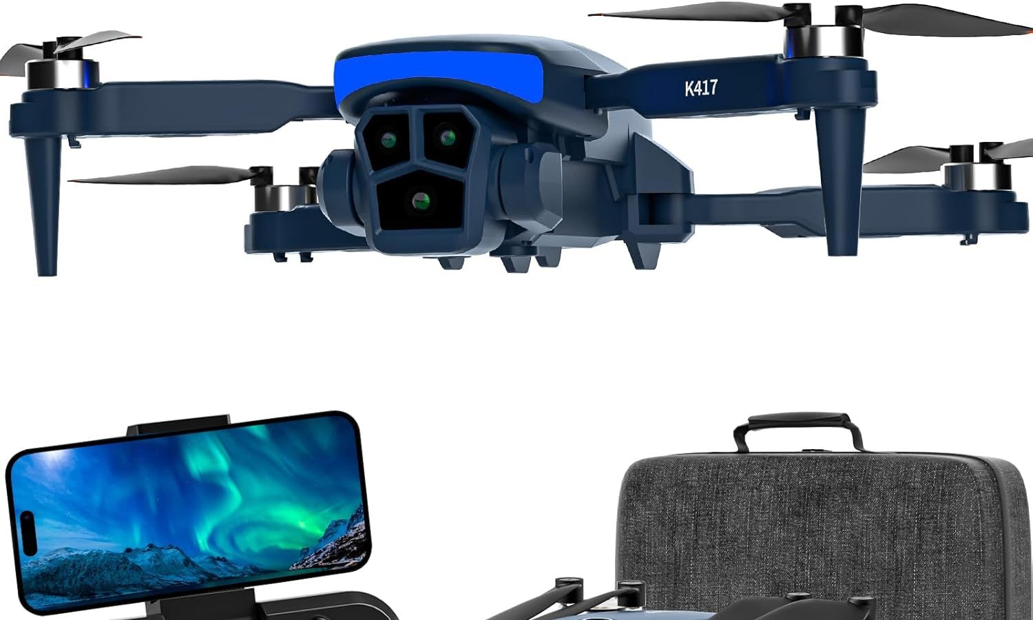 Karuisrc Professional Adult Drone Long Distance Blue LED Electric Adjustable Camera, Brushless Motor Drone FPV Gravity Control Gesture Selfie Headless Mode, Modular Battery