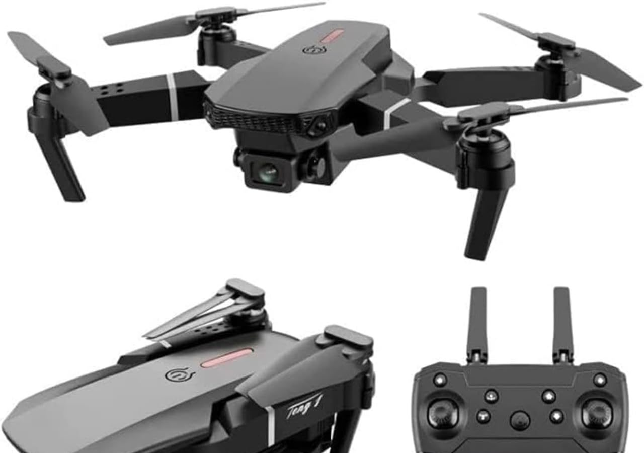 E88 Foldable Beginner Drone with Dual Camera 3 Batteries, WiFi FPV, Carrying Case and Spare Parts, Black