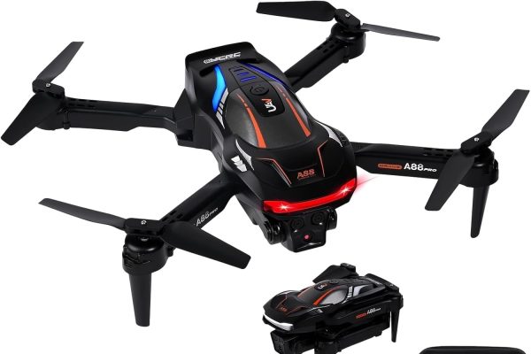 Wi-Fi FPV Drone for Kids and Beginners, Foldable Drone with HD Camera & 2 Batteries – One Key Takeoff/Landing, 360° Flip , 120° Wide Angle, Follow Me