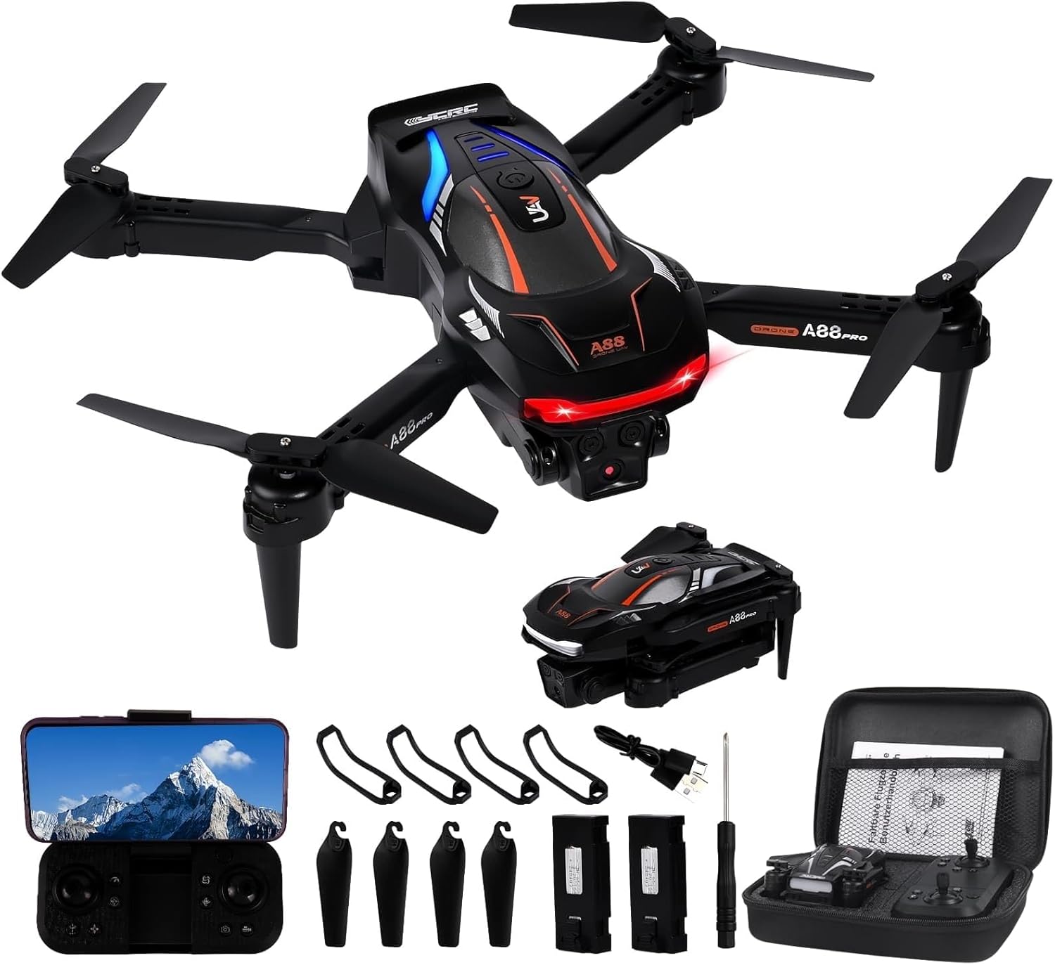 Wi-Fi FPV Drone for Kids and Beginners, Foldable Drone with HD Camera & 2 Batteries – One Key Takeoff/Landing, 360° Flip , 120° Wide Angle, Follow Me