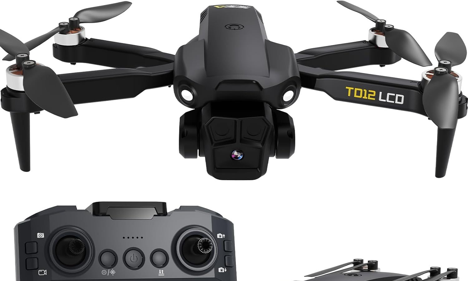 Toladrone TD12LCD Drone con Fotocamera per Adulti, Droni con Motore Brushless, Telecomando con Schermo LCD, Trasmissione in Tempo Reale, Drone Quadricottero Pieghevole per Principianti